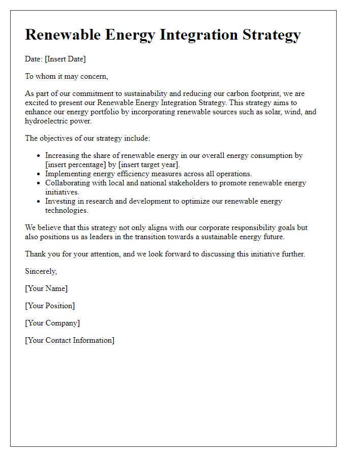 Letter template of renewable energy integration strategy