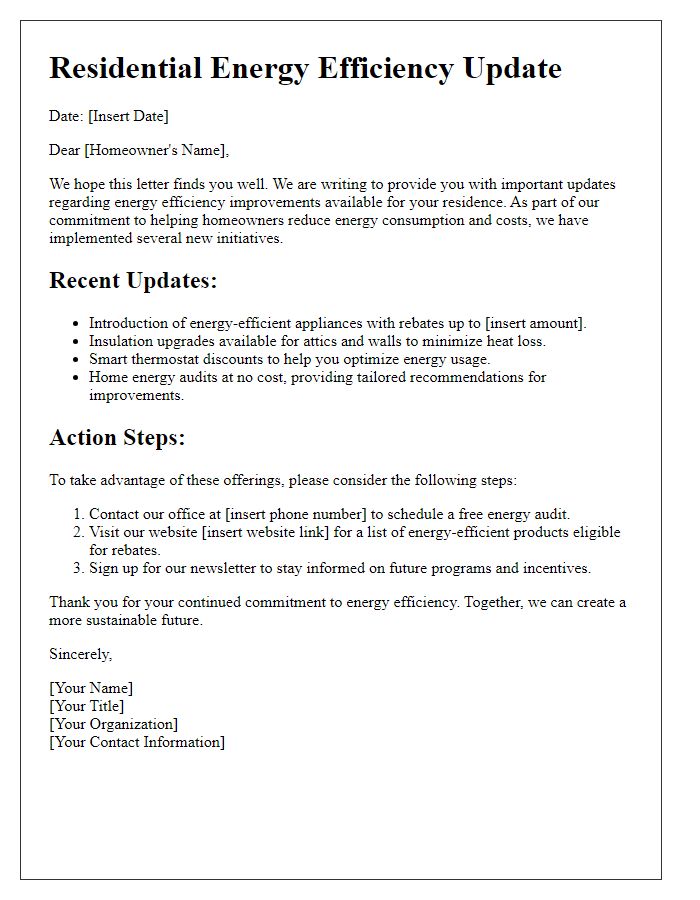 Letter template of residential energy efficiency updates