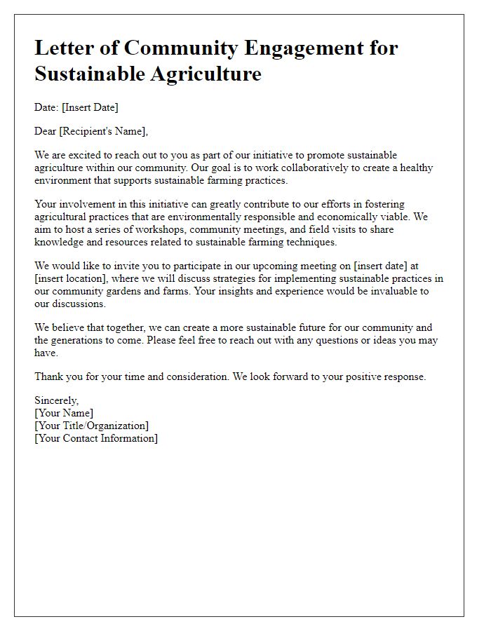 Letter template of community engagement for sustainable agriculture