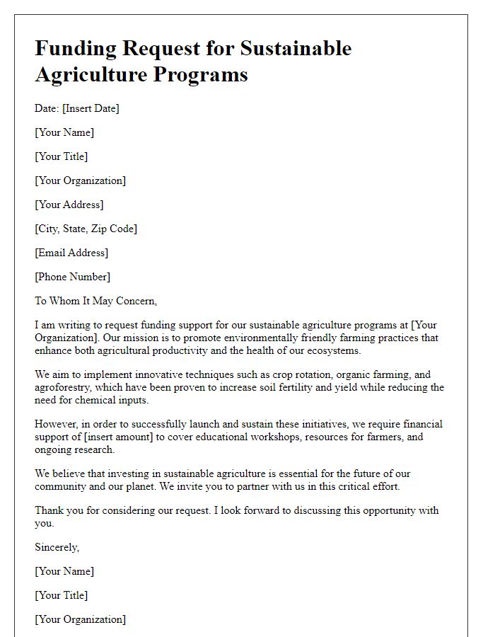 Letter template of funding request for sustainable agriculture programs