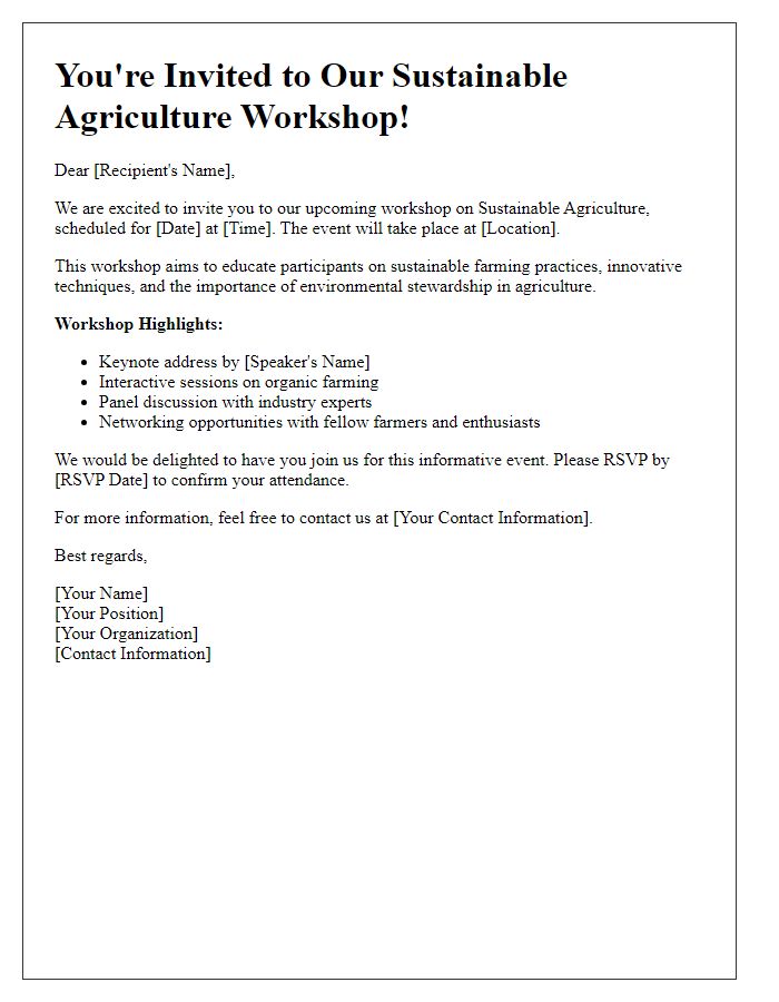 Letter template of invitation for sustainable agriculture workshop