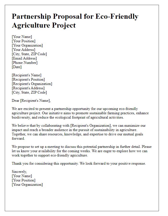 Letter template of partnership for eco-friendly agriculture project