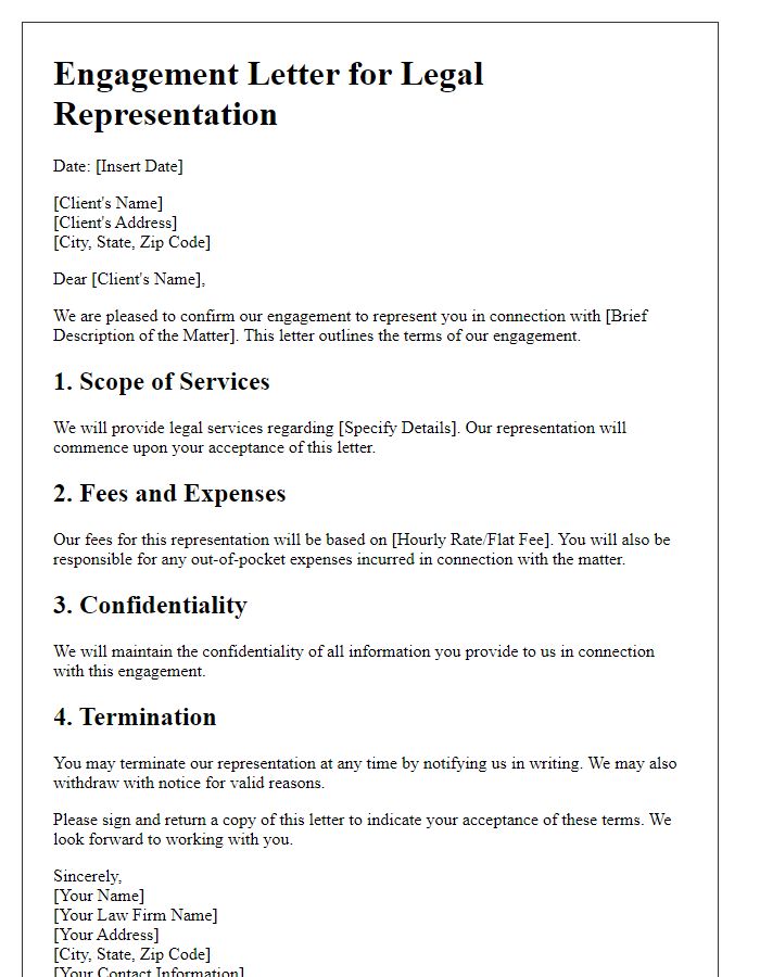 Letter template of Engagement Letter for Legal Representation