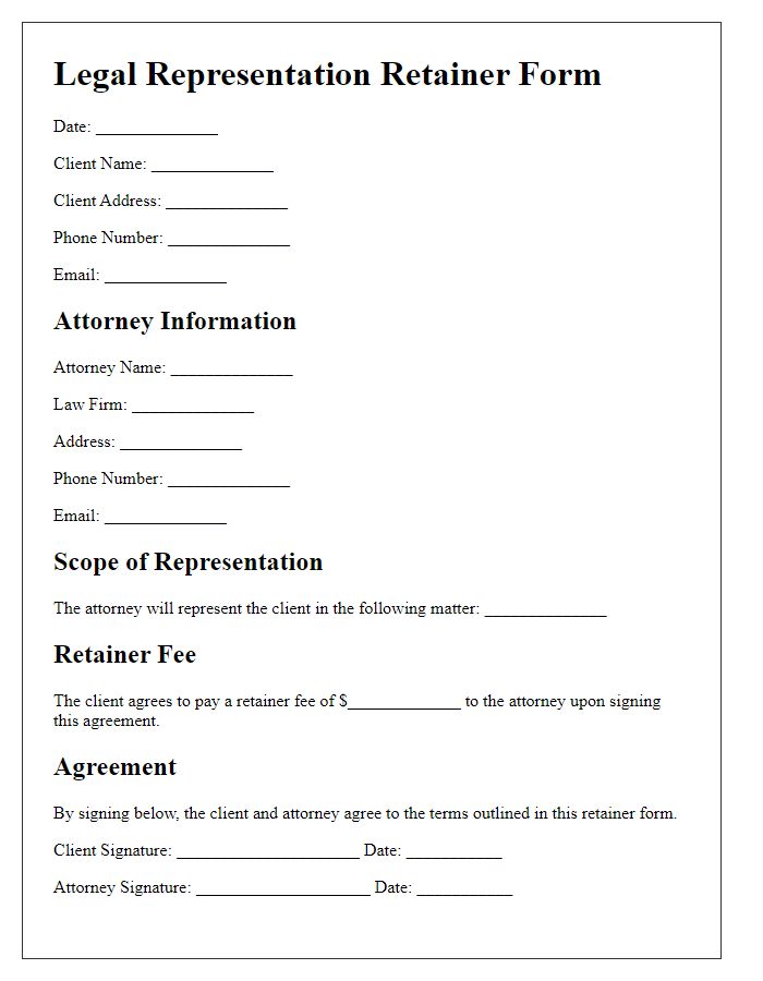 Letter template of Legal Representation Retainer Form