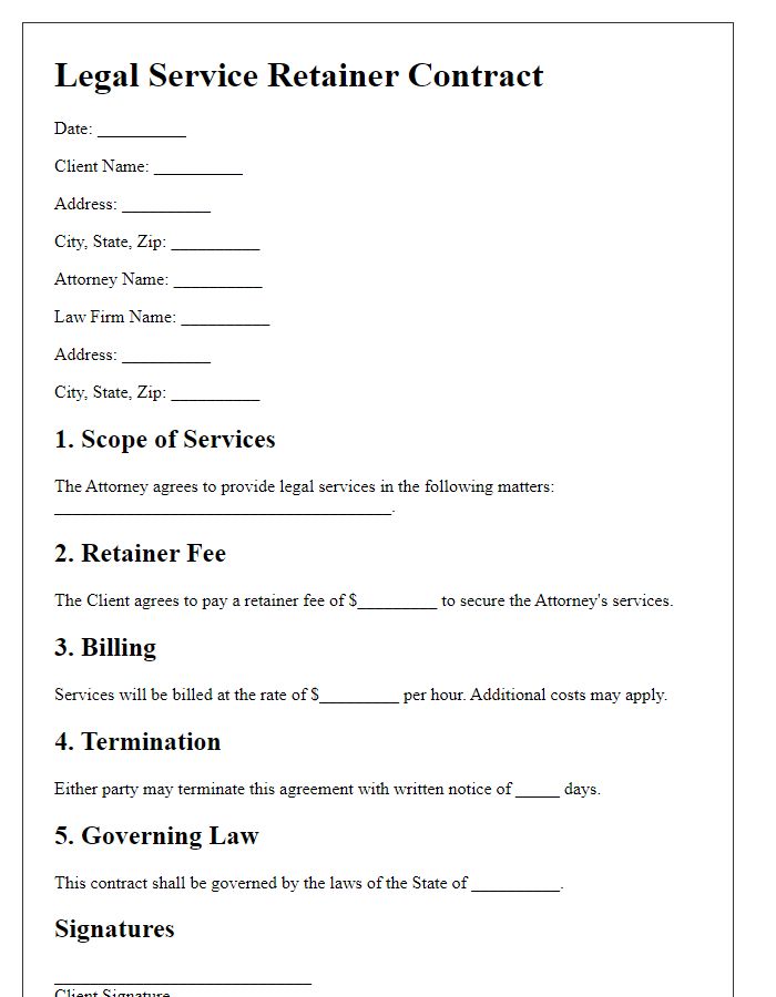 Letter template of Legal Service Retainer Contract