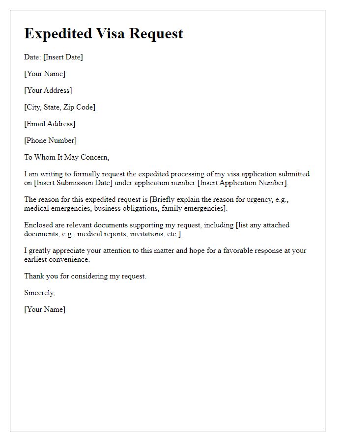 Letter template of expedited visa request