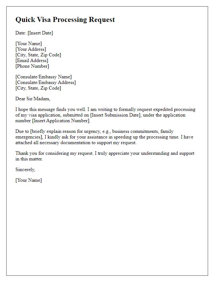 Letter template of quick visa processing request