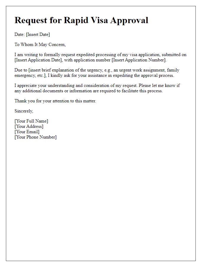 Letter template of rapid visa approval request