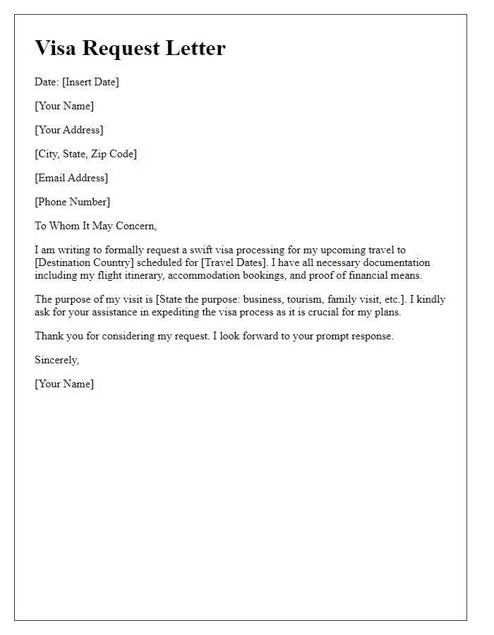 Letter template of swift visa request