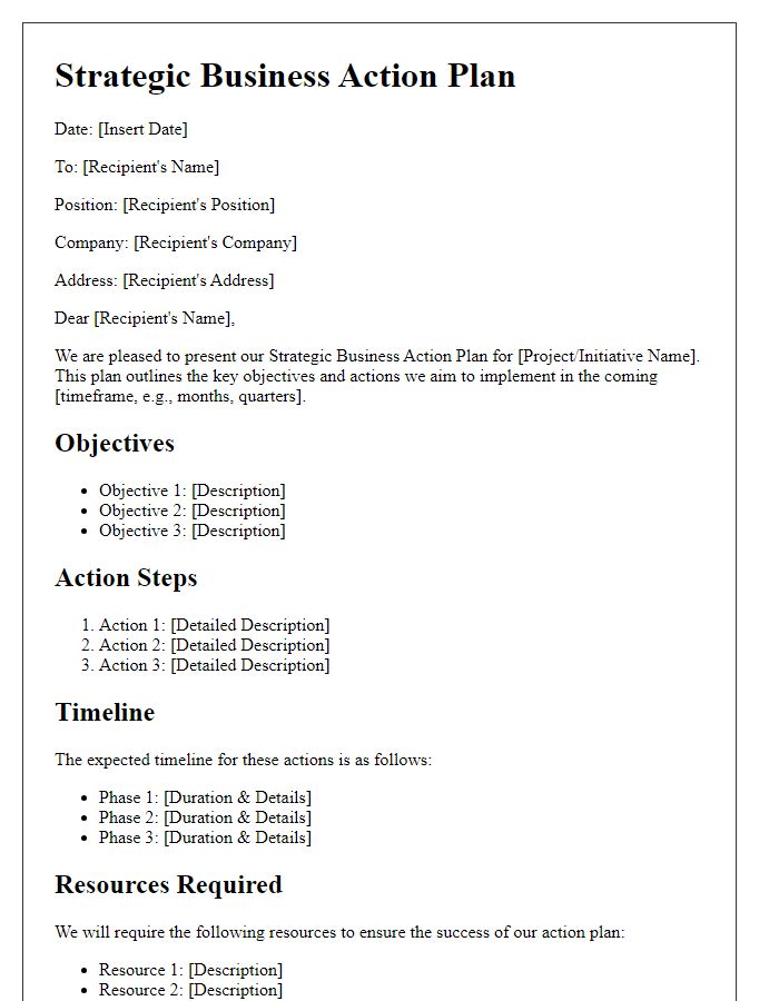 Letter template of a strategic business action plan