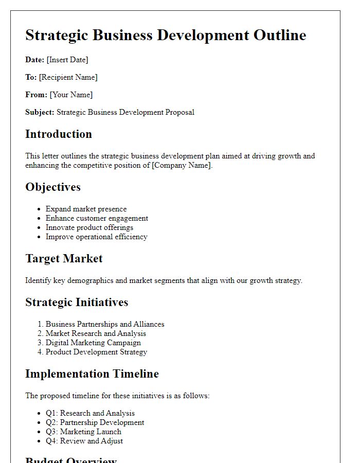 Letter template of a strategic business development outline