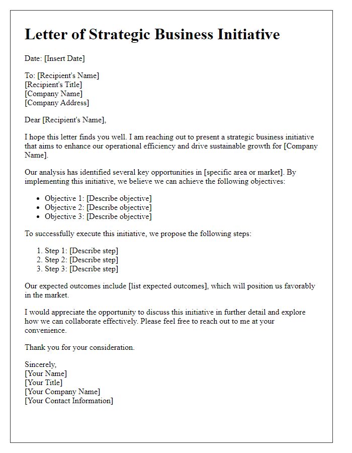 Letter template of a strategic business initiative