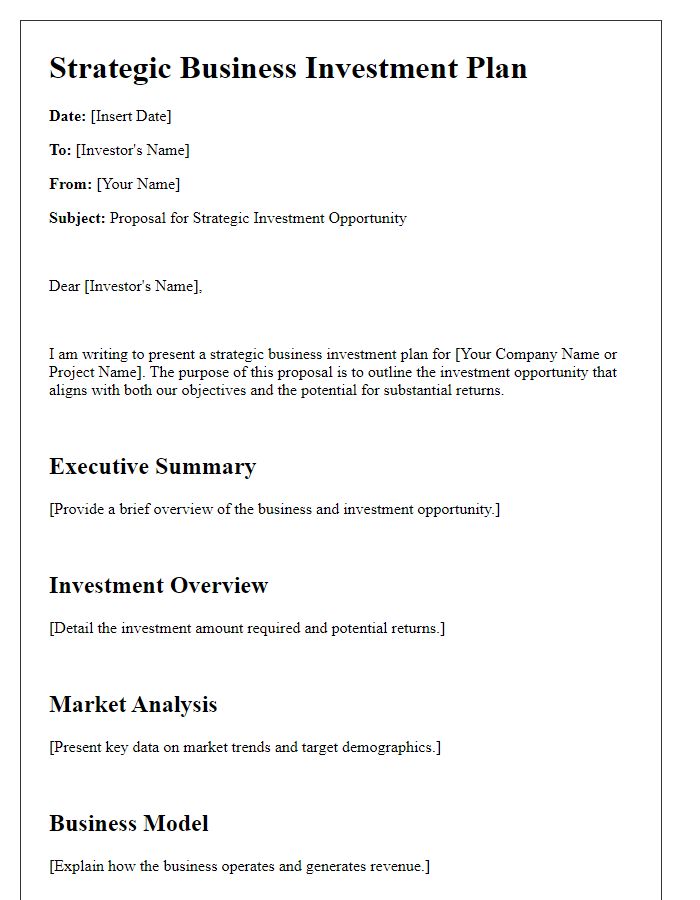 Letter template of a strategic business investment plan