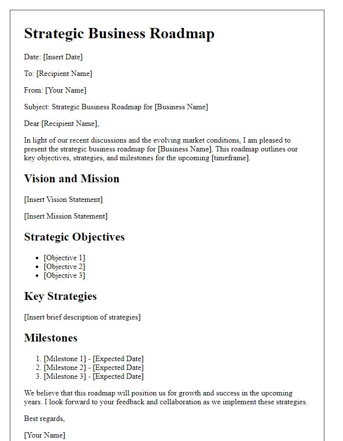 Letter template of a strategic business roadmap