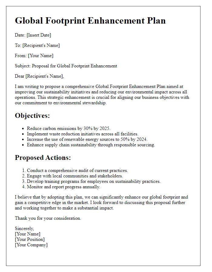 Letter template of global footprint enhancement plan