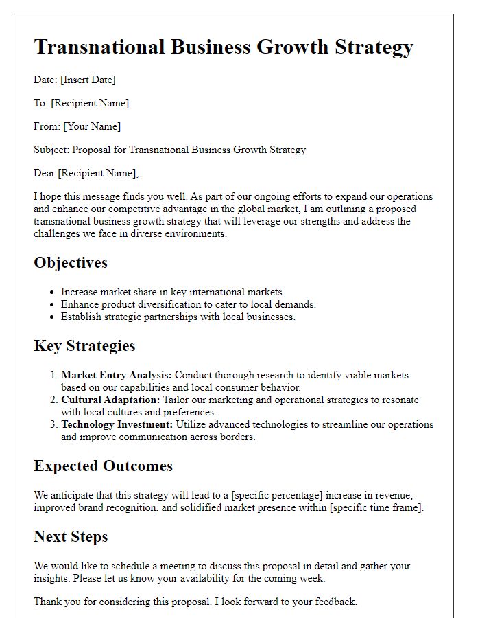 Letter template of transnational business growth strategy