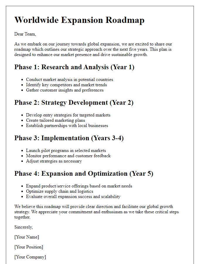 Letter template of worldwide expansion roadmap