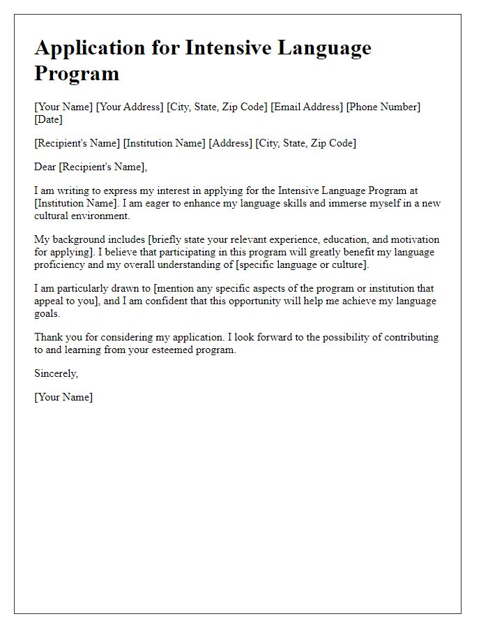 Letter template of application for intensive language program