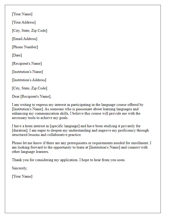 Letter template of interest in language course participation