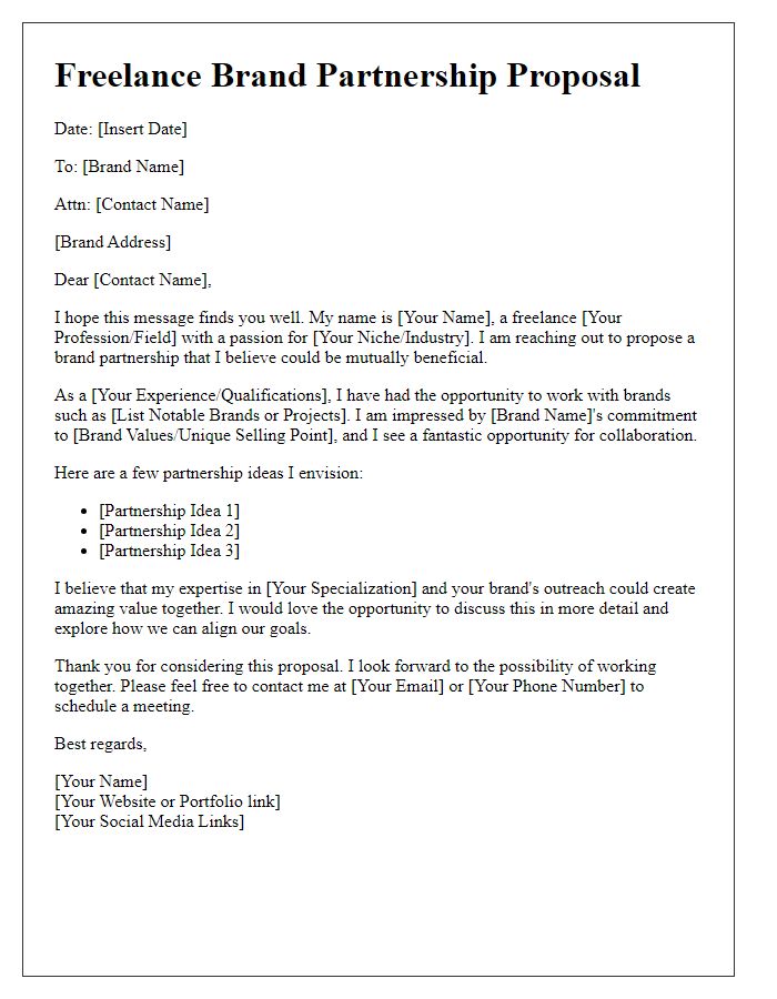 Letter template of freelance brand partnership proposal