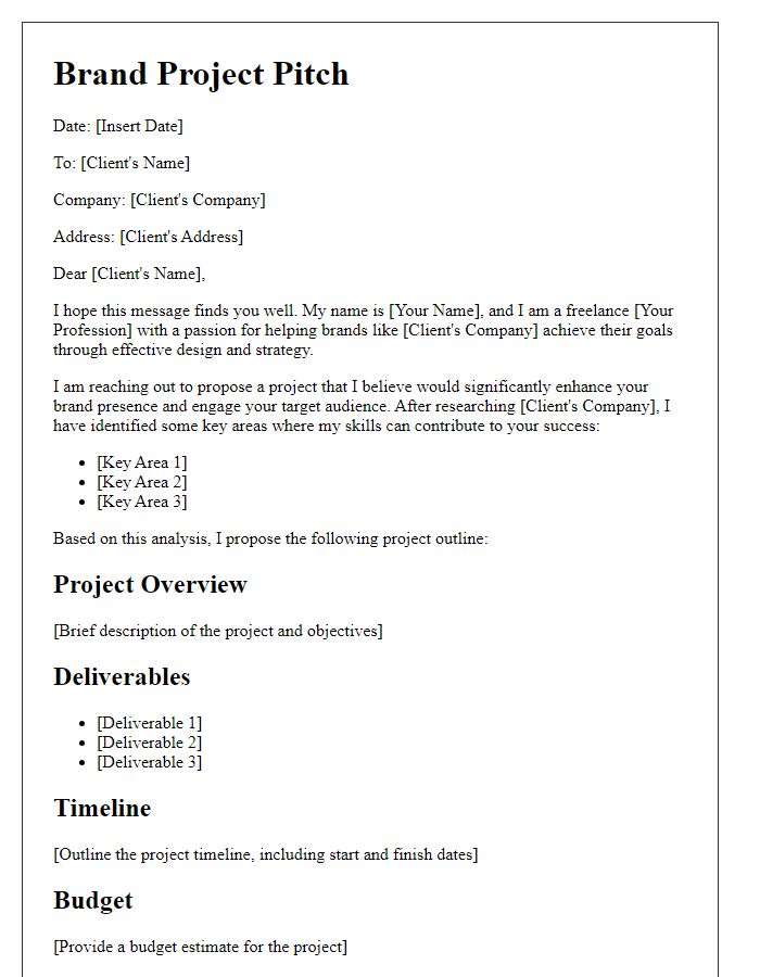 Letter template of freelance brand project pitch