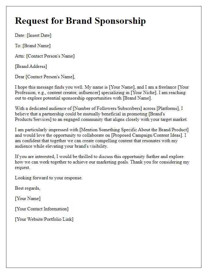 Letter template of freelance brand sponsorship request