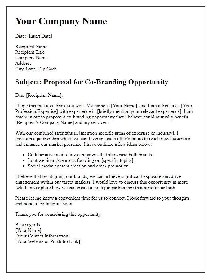 Letter template of freelance co-branding opportunity proposal