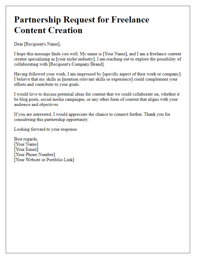 Letter template of freelance content creation partnership request