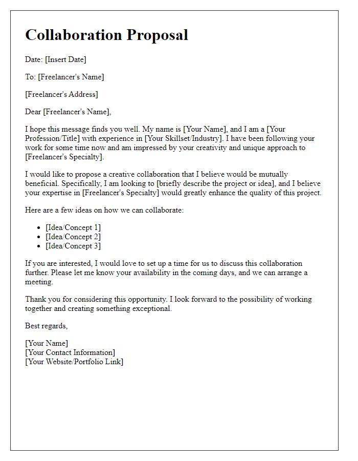 Letter template of freelance creative collaboration offer