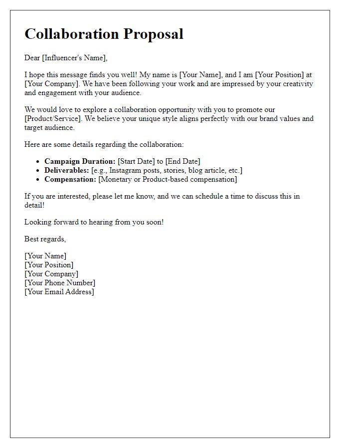 Letter template of freelance influencer marketing collaboration