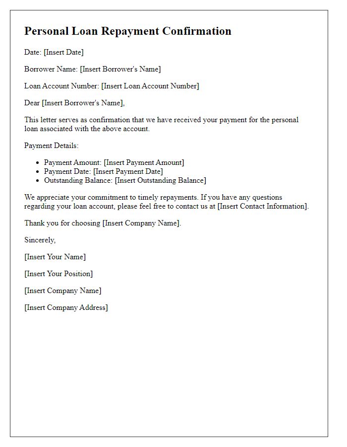 Letter template of personal loan repayment confirmation