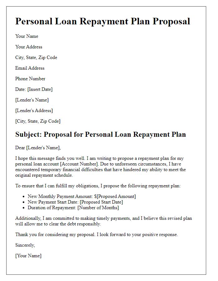 Letter template of personal loan repayment plan proposal