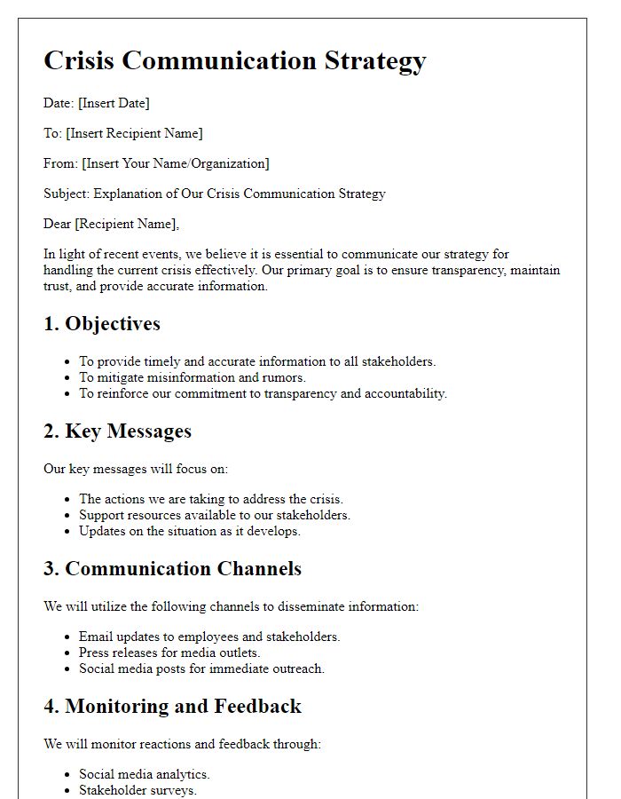 Letter template of crisis communication strategy explanation