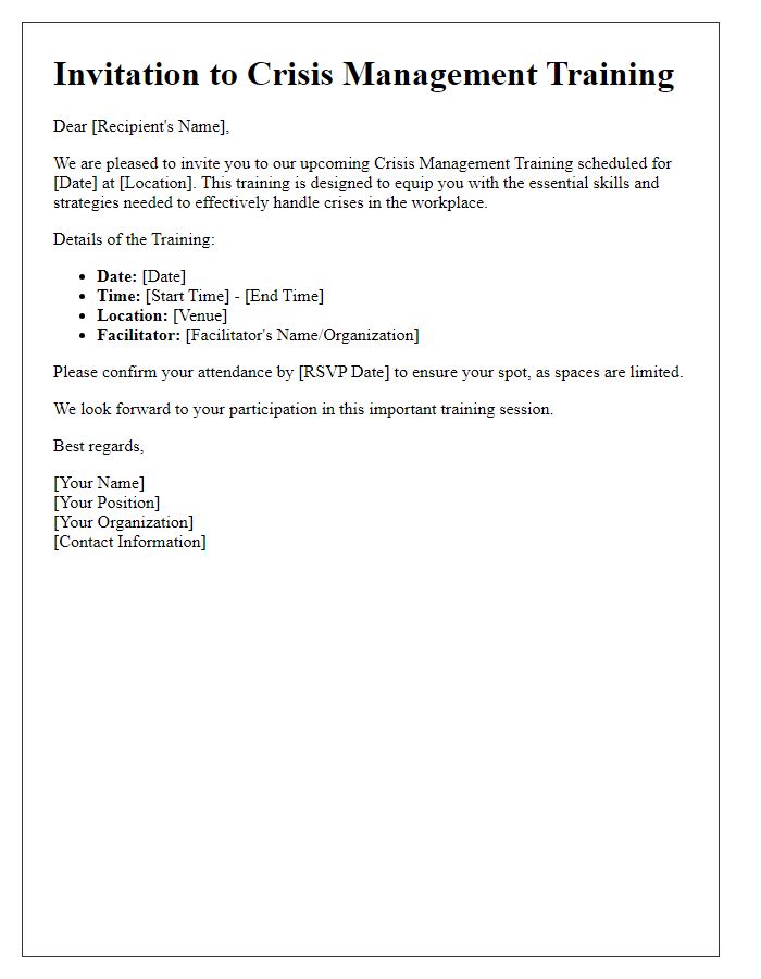 Letter template of crisis management training invitation