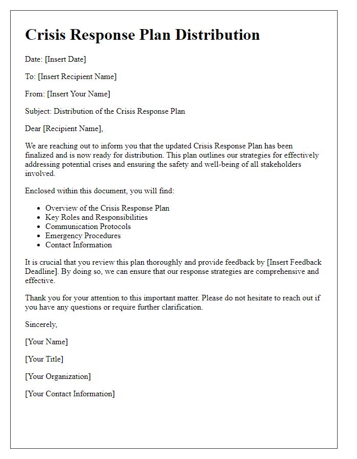 Letter template of crisis response plan distribution