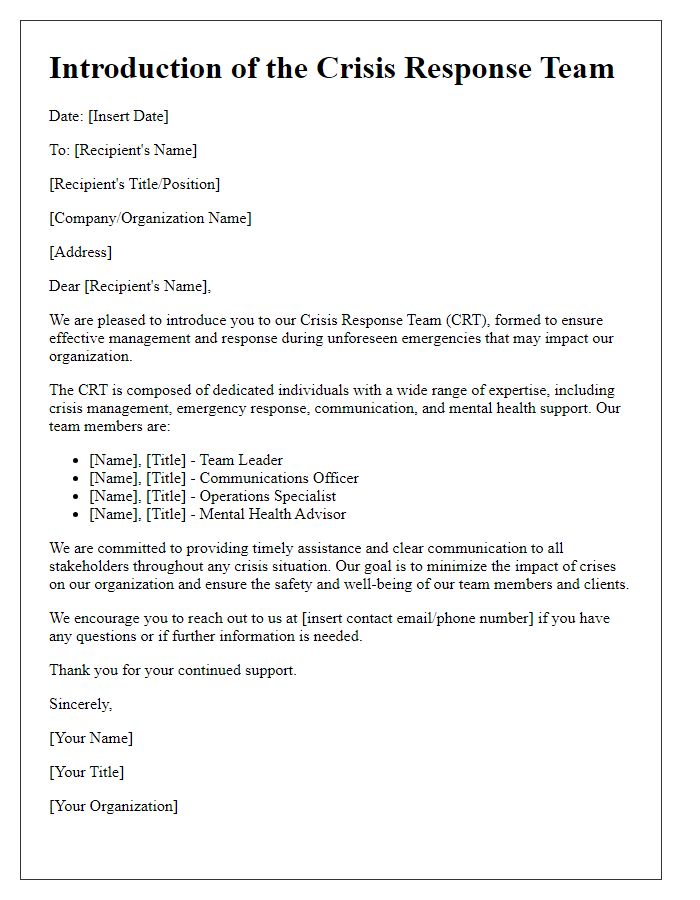 Letter template of crisis response team introduction