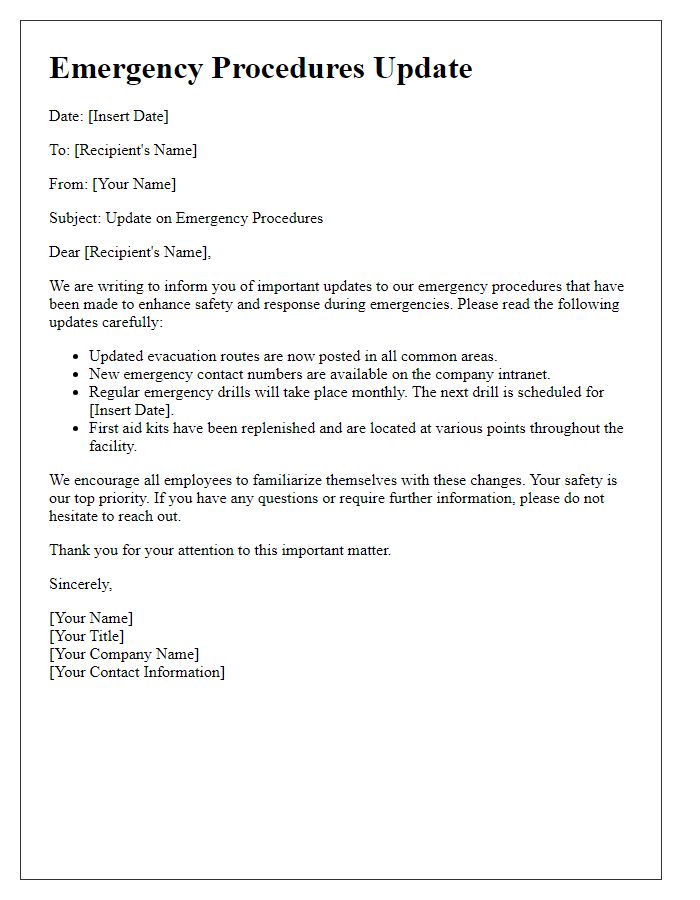 Letter template of emergency procedures update