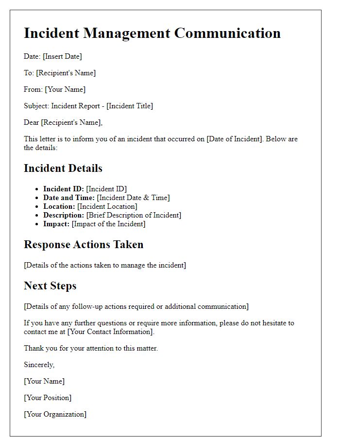 Letter template of incident management communication