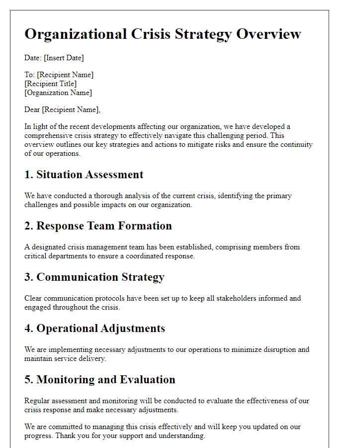 Letter template of organizational crisis strategy overview