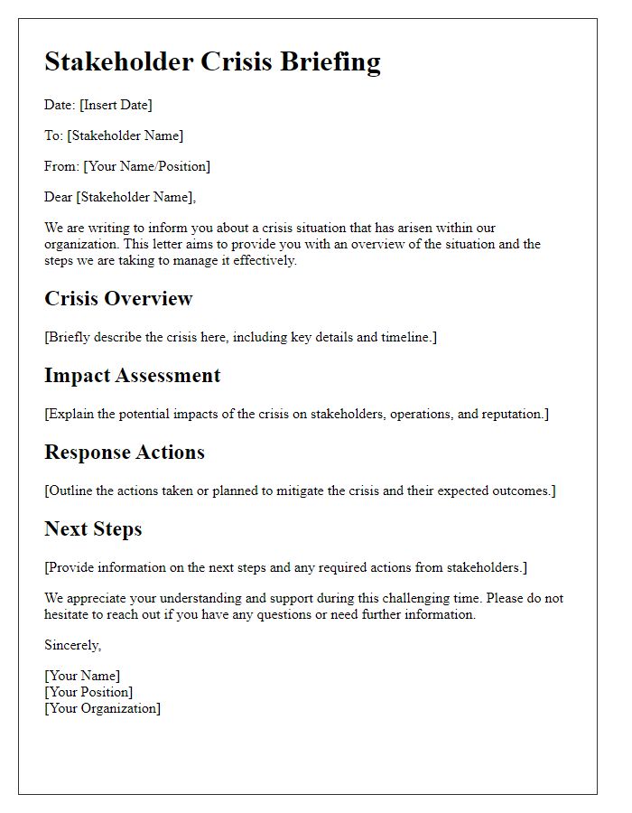 Letter template of stakeholder crisis briefing