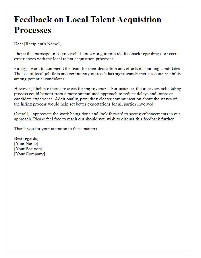 Letter template of feedback for local talent acquisition processes