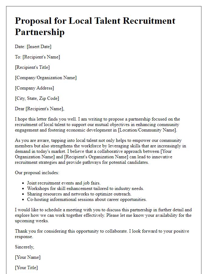 Letter template of proposal for local talent recruitment partnership