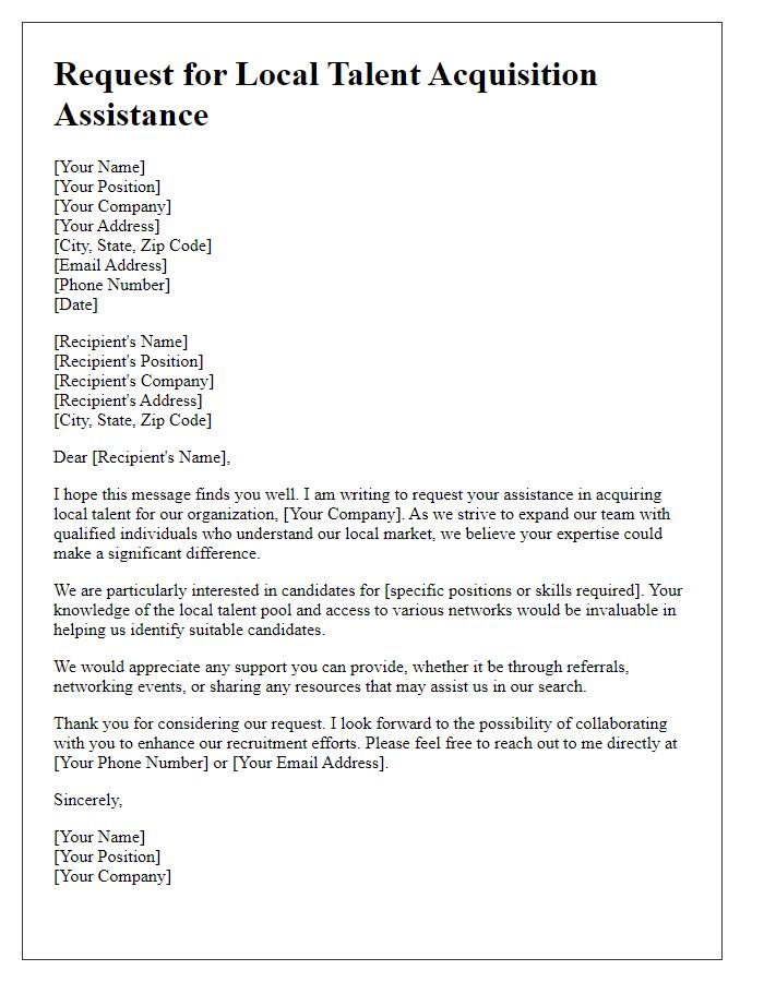 Letter template of request for local talent acquisition assistance