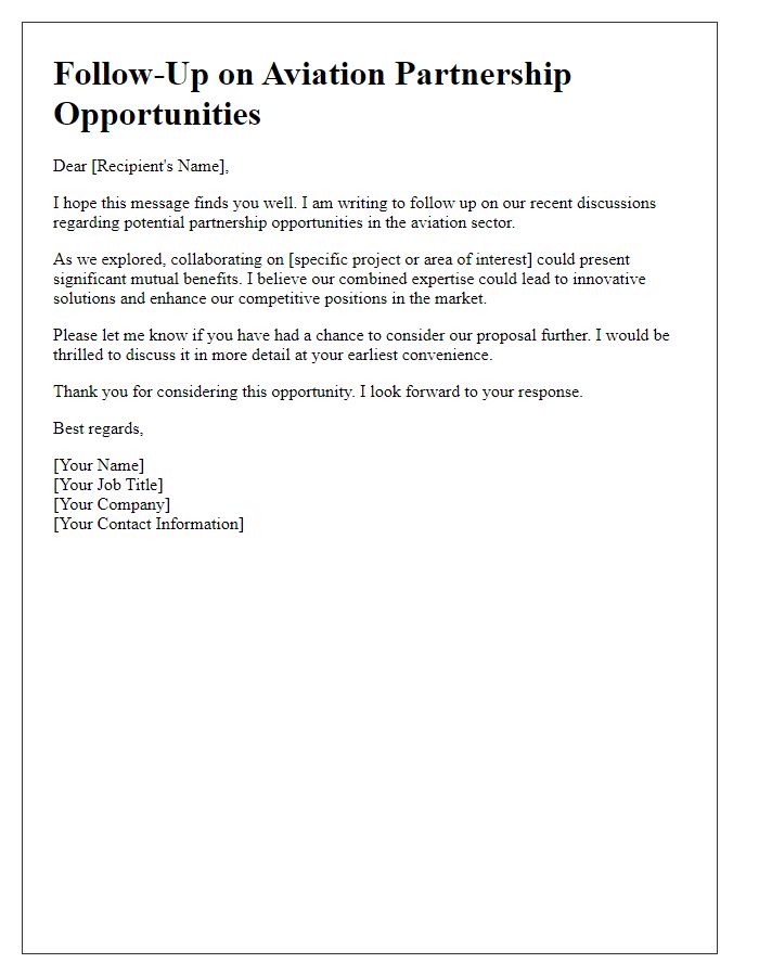 Letter template of follow-up on aviation partnership opportunities