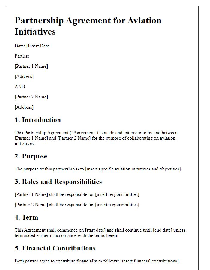 Letter template of partnership agreement for aviation initiatives