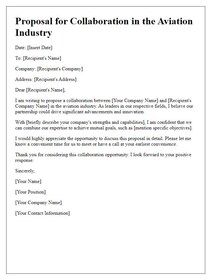 Letter template of proposal for aviation industry collaboration