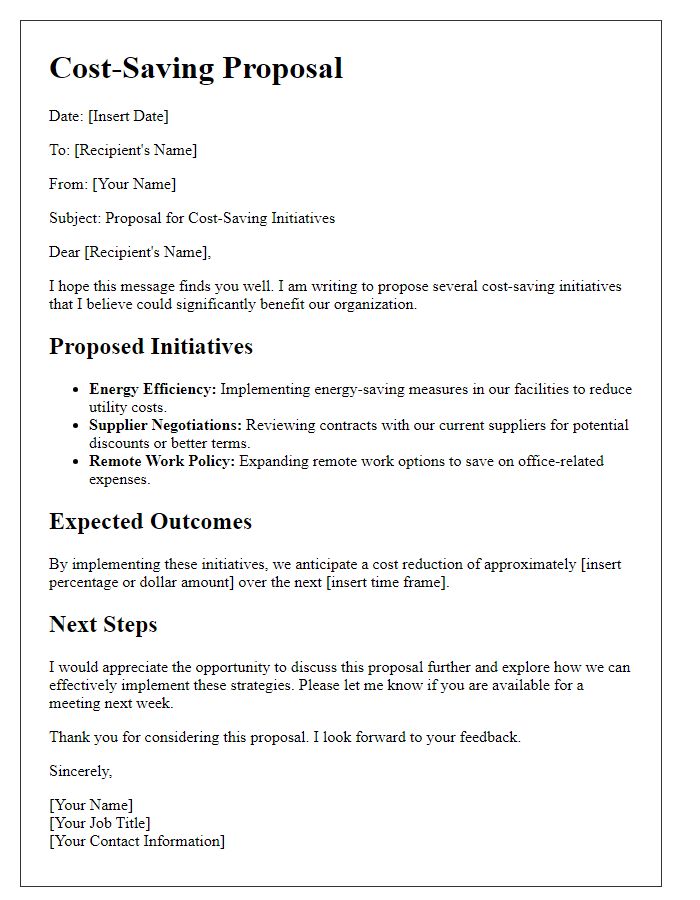 Letter template of cost-saving proposal.