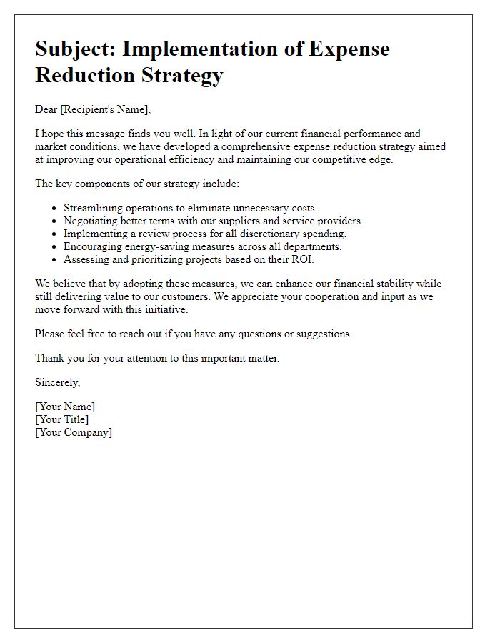 Letter template of expense reduction strategy.