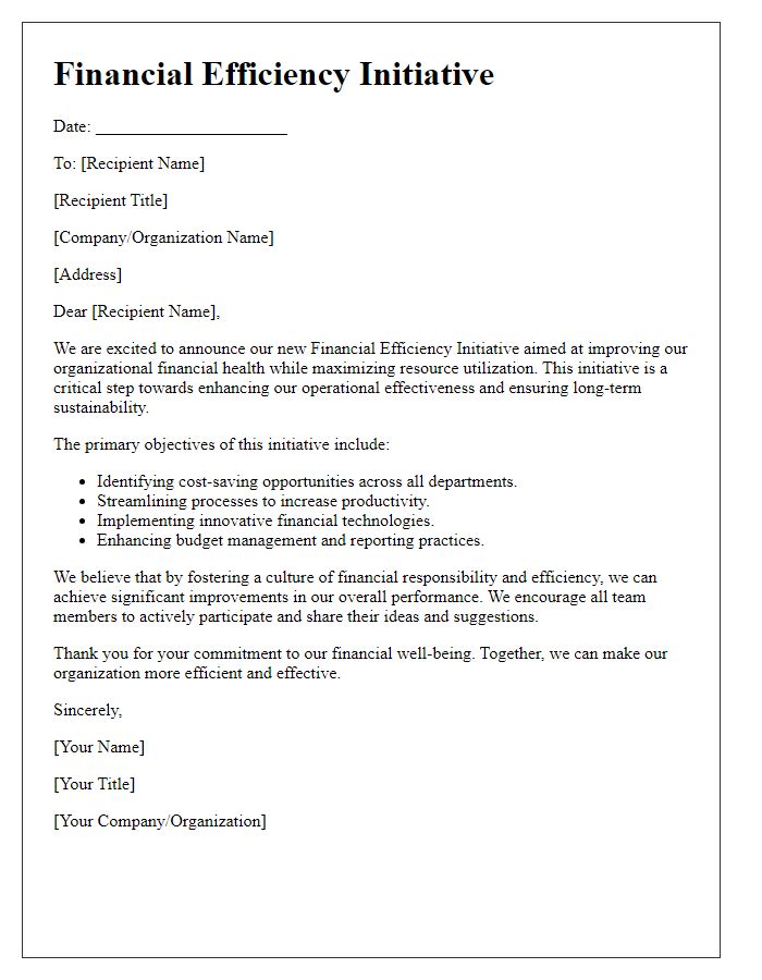 Letter template of financial efficiency initiative.