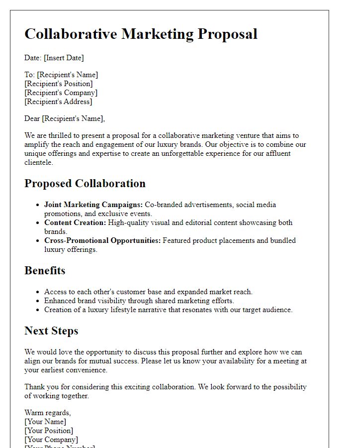 Letter template of collaborative marketing proposal for luxury brands